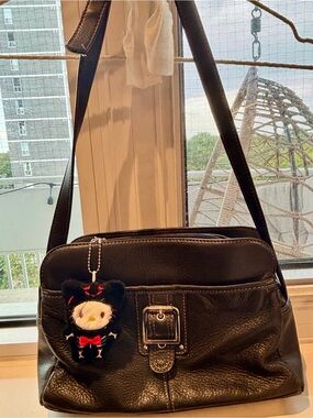 🦋Y2K🦋Black Pebbled Leather Multi Pocket Shoulder Bag-Silver Hardware